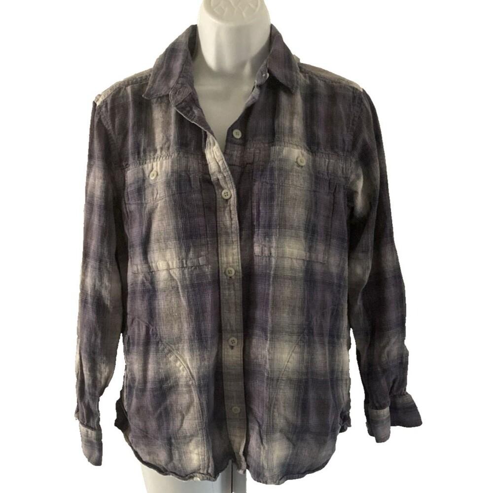 REI CO OP Shirt Women Small Hemp Blend Blue Plaid Button Up Long Sleeve Outdoors - Picture 8 of 10